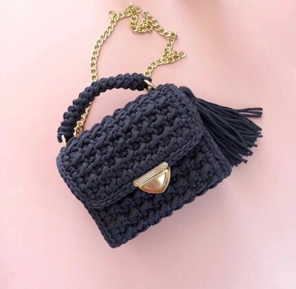 Handmade Knit Shoulder Bag: T-Shirt Yarn, Women's Designer Bag